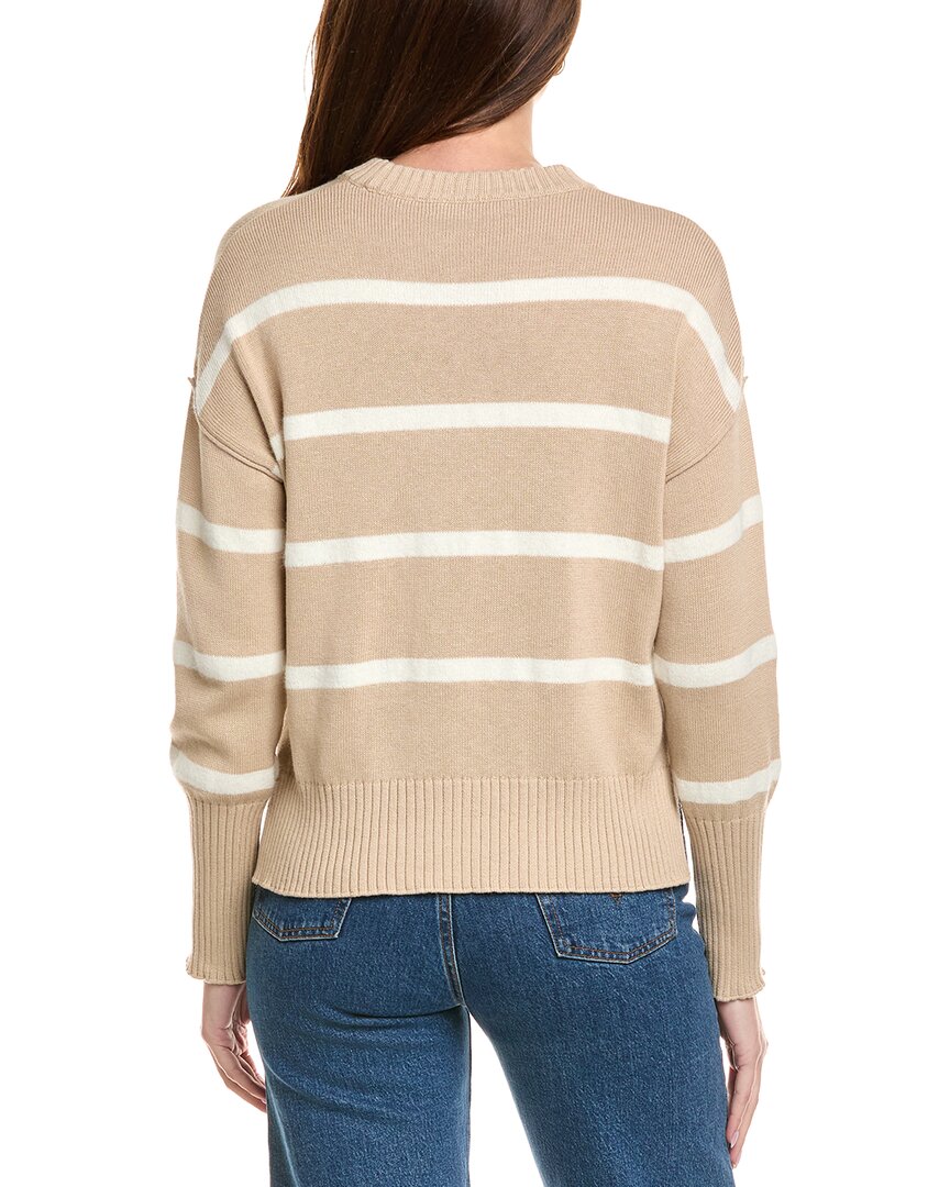 Hannah Rose Drop Shoulder Stripe Crewneck Cashmere-Blend Sweater