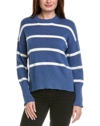Hannah Rose Drop Shoulder Stripe Crewneck Cashmere-Blend Sweater
