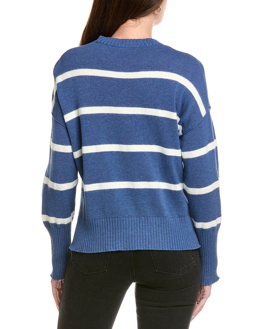 Hannah Rose Drop Shoulder Stripe Crewneck Cashmere-Blend Sweater