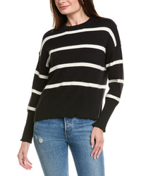 Hannah Rose Drop Shoulder Stripe Crewneck Cashmere-Blend Sweater