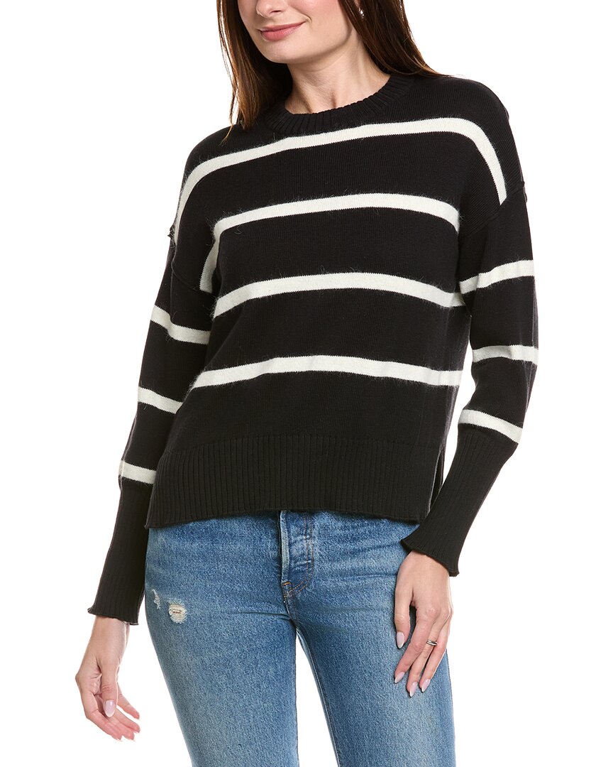 Hannah Rose Drop Shoulder Stripe Crewneck Cashmere-Blend Sweater