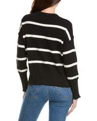 Hannah Rose Drop Shoulder Stripe Crewneck Cashmere-Blend Sweater