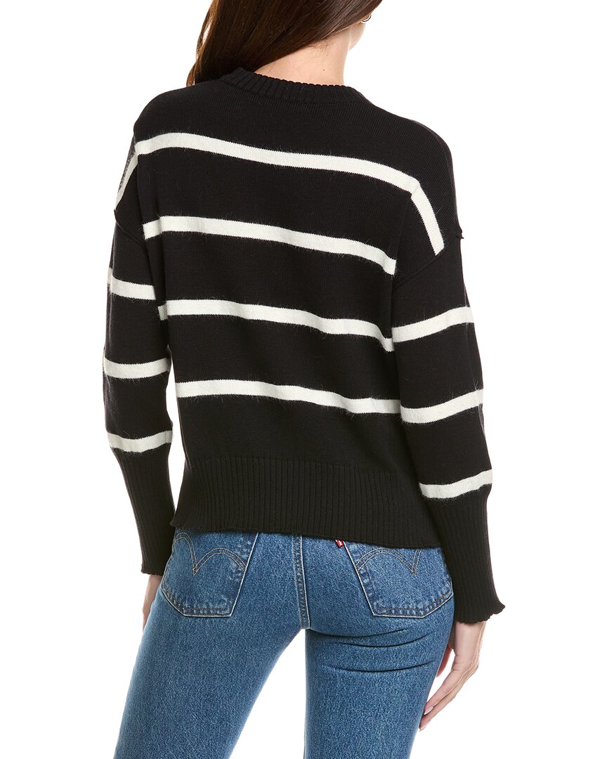 Hannah Rose Drop Shoulder Stripe Crewneck Cashmere-Blend Sweater