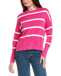 Hannah Rose Drop Shoulder Stripe Crewneck Cashmere-Blend Sweater