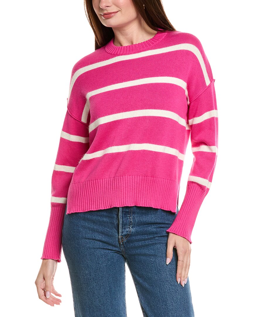 Hannah Rose Drop Shoulder Stripe Crewneck Cashmere-Blend Sweater