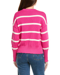 Hannah Rose Drop Shoulder Stripe Crewneck Cashmere-Blend Sweater