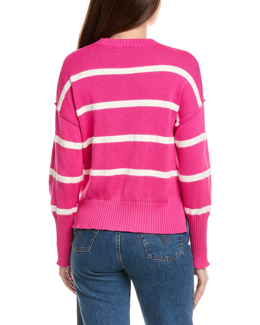 Hannah Rose Drop Shoulder Stripe Crewneck Cashmere-Blend Sweater