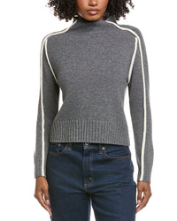 Hannah Rose Raised Tipping Mock Neck Wool & Cashmere-Blend Sweater