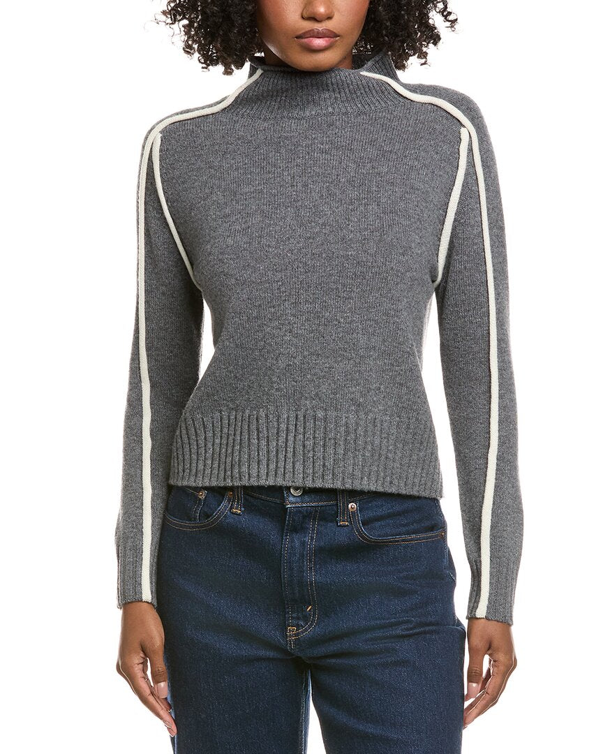 Hannah Rose Raised Tipping Mock Neck Wool & Cashmere-Blend Sweater