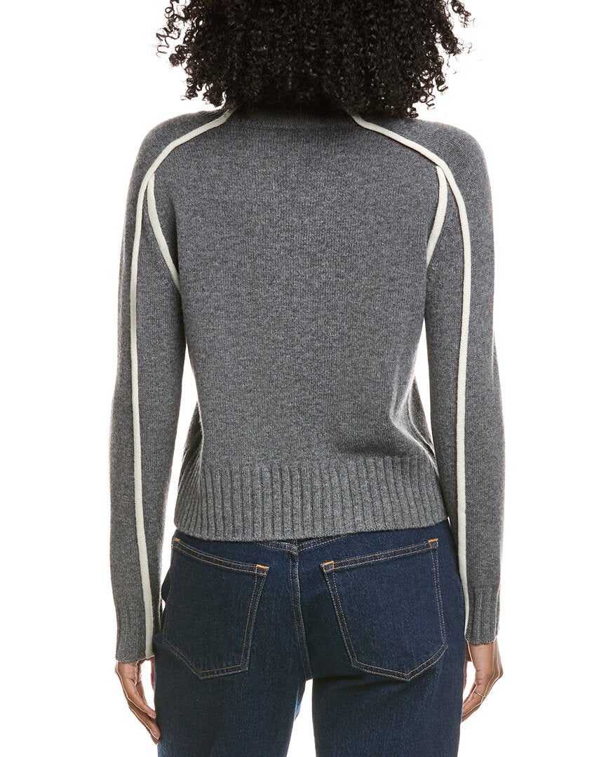 Hannah Rose Raised Tipping Mock Neck Wool & Cashmere-Blend Sweater