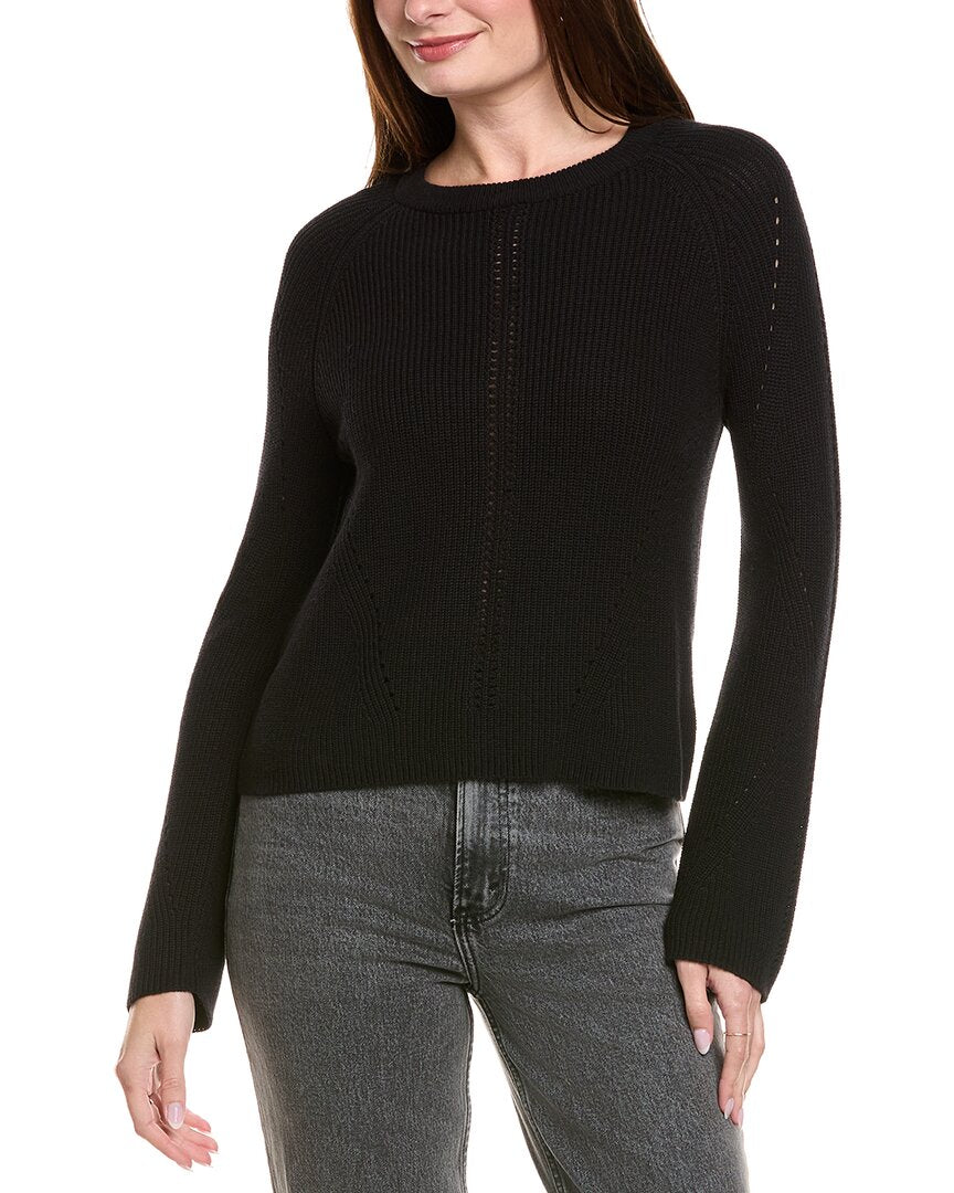 Hannah Rose Picot Stitch Shaker Crewneck Cashmere-Blend Sweater