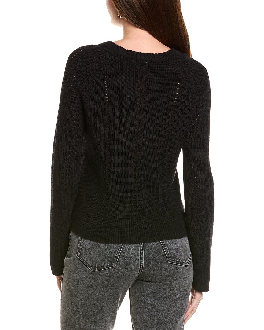 Hannah Rose Picot Stitch Shaker Crewneck Cashmere-Blend Sweater