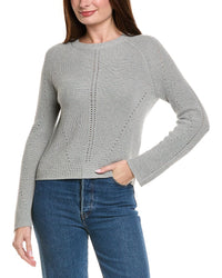Hannah Rose Picot Stitch Shaker Crewneck Cashmere-Blend Sweater