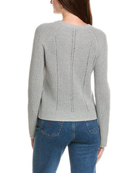 Hannah Rose Picot Stitch Shaker Crewneck Cashmere-Blend Sweater