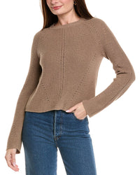 Hannah Rose Picot Stitch Shaker Crewneck Cashmere-Blend Sweater