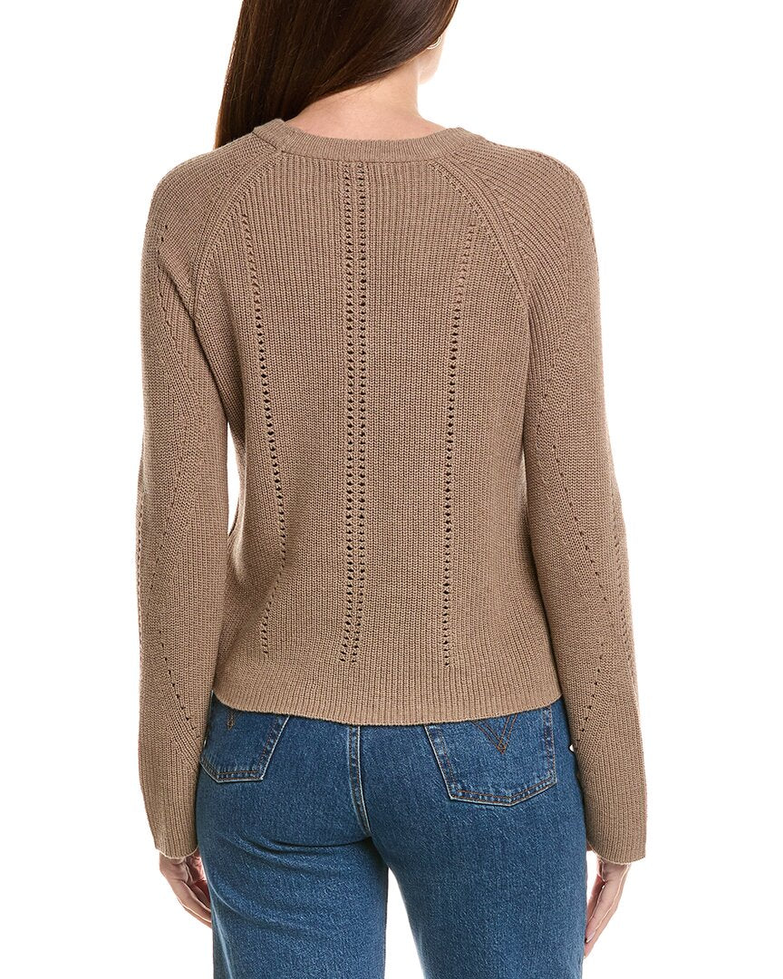 Hannah Rose Picot Stitch Shaker Crewneck Cashmere-Blend Sweater