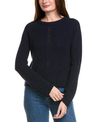Hannah Rose Picot Stitch Shaker Crewneck Cashmere-Blend Sweater