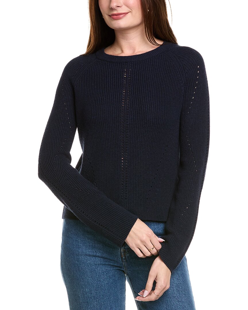 Hannah Rose Picot Stitch Shaker Crewneck Cashmere-Blend Sweater