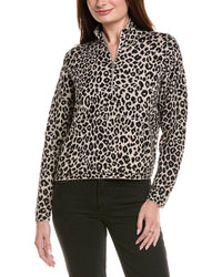 Hannah Rose Leopard Zip Cashmere-Blend Pullover