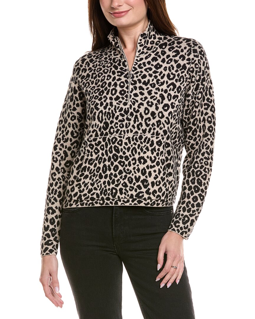 Hannah Rose Leopard Zip Cashmere-Blend Pullover