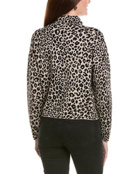 Hannah Rose Leopard Zip Cashmere-Blend Pullover