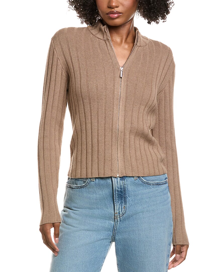 Hannah Rose Full Zip Ribbed Cashmere-Blend Cardigan