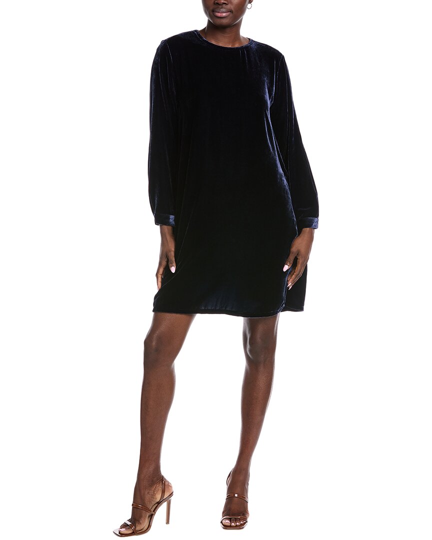 Eileen Fisher Petite Velvet Silk-Blend Shift Dress Blue