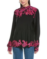 Cece Border Print Mock Neck Top