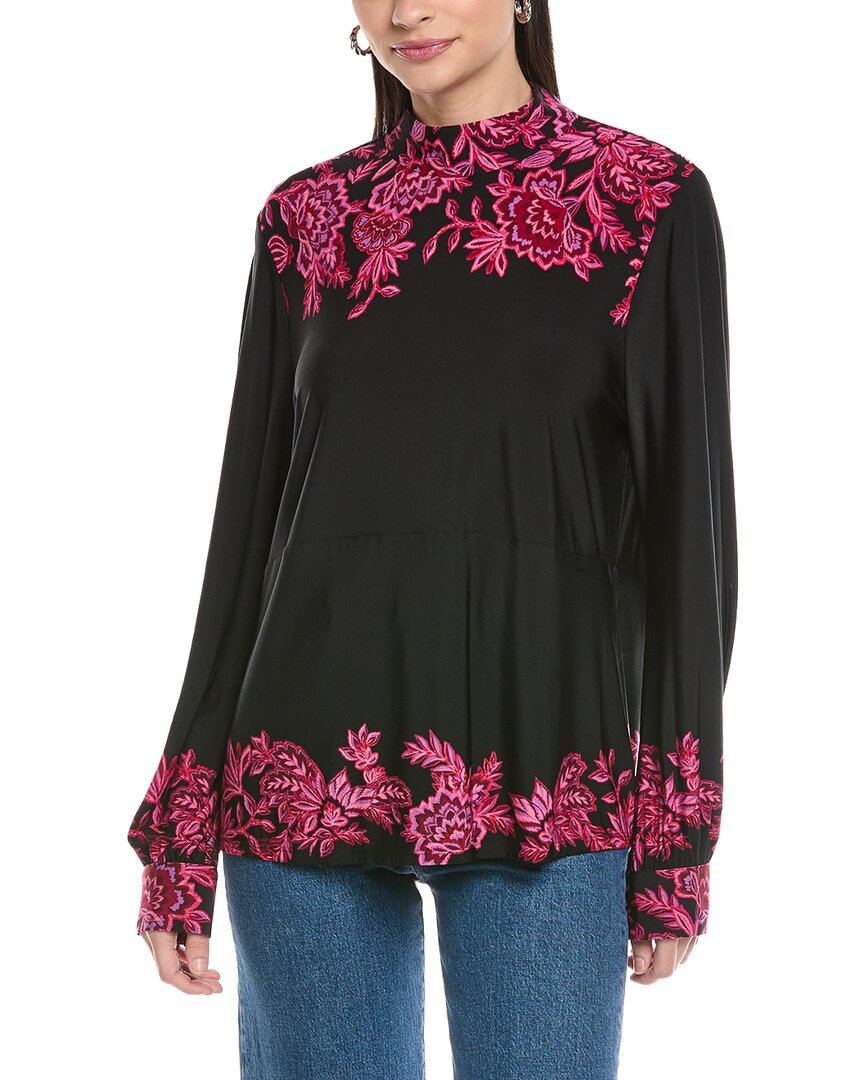 Cece Border Print Mock Neck Top