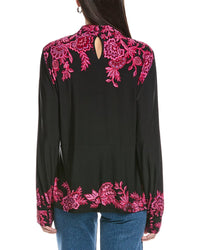 Cece Border Print Mock Neck Top
