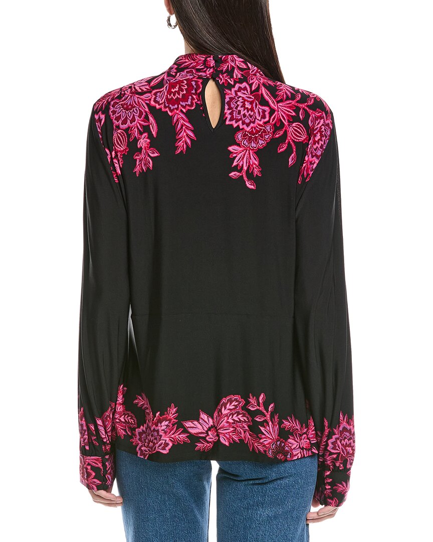 Cece Border Print Mock Neck Top