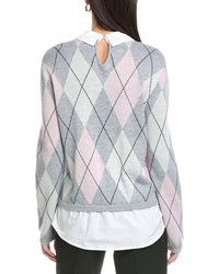 Cece Argyle Twofer Wool-Blend Sweater