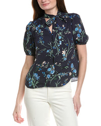 Cece Shirred V-Neck Bow Tie Blouse