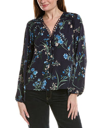 Cece Pintuck Printed Blouse