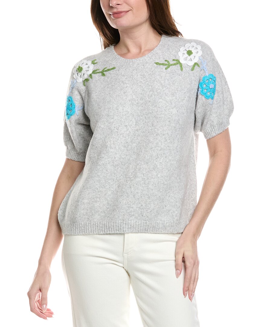 Cece Flower Embroidery Pull Over Wool-Blend Blouse