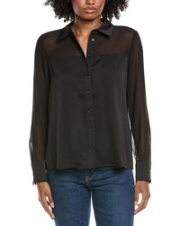 Cece Sheer Combo Button Down Blouse