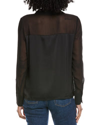 Cece Sheer Combo Button Down Blouse