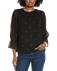 Cece Shirred Neck 3/4 Ruffle Sleeve Top