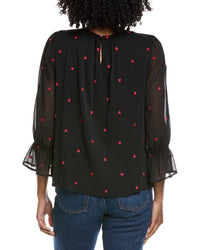 Cece Shirred Neck 3/4 Ruffle Sleeve Top