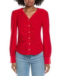Cece V-Neck Button Down Shirred Blouse