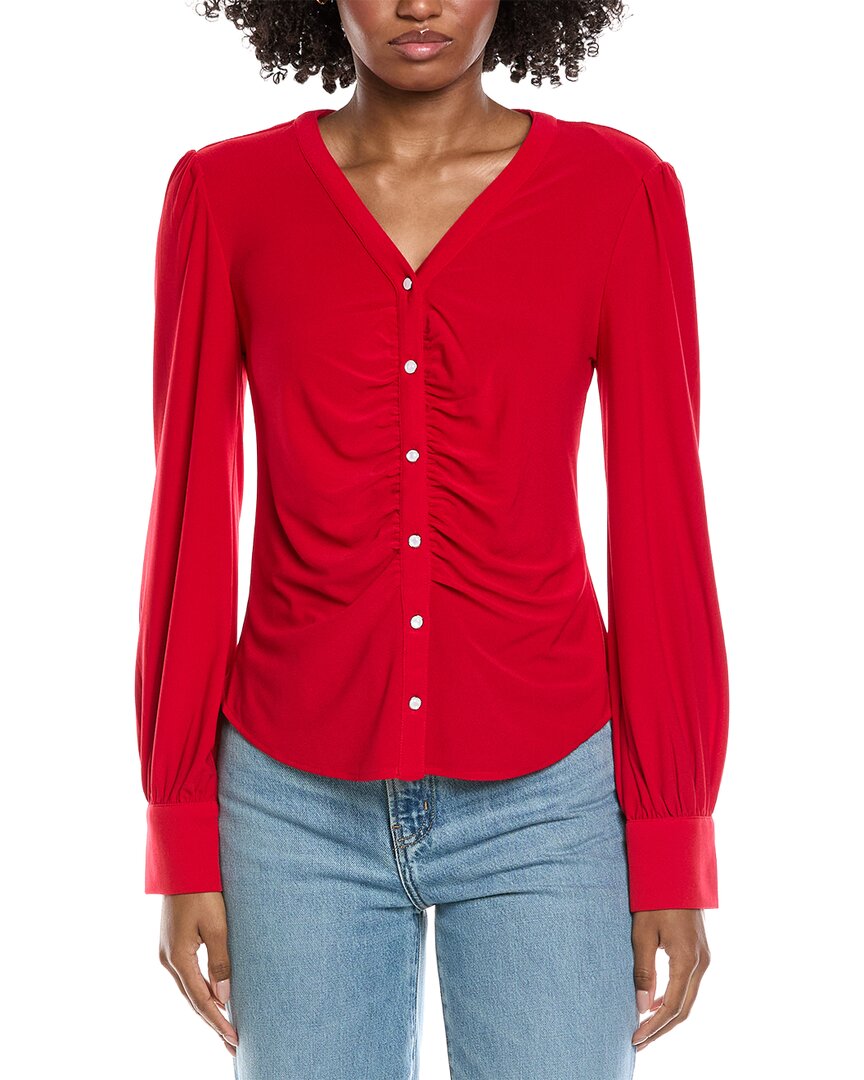 Cece V-Neck Button Down Shirred Blouse