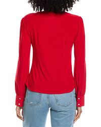 Cece V-Neck Button Down Shirred Blouse
