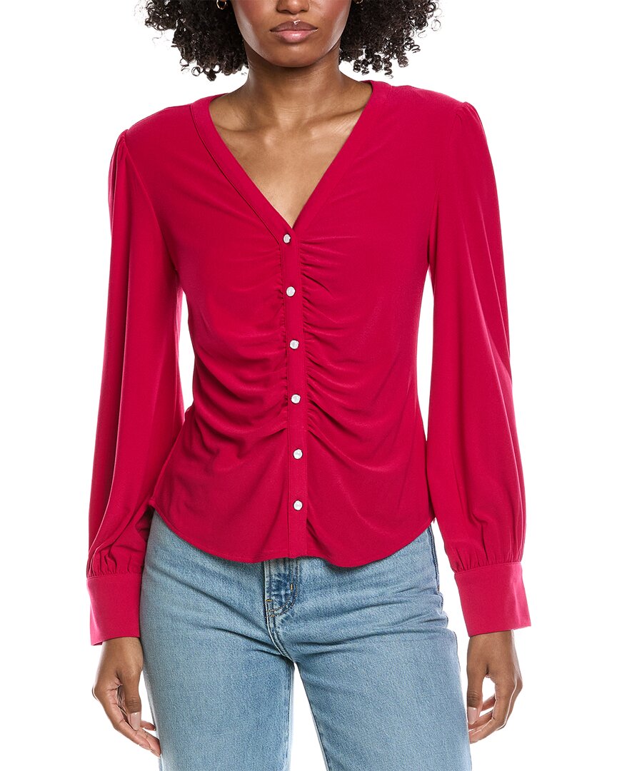 Cece V-Neck Button Down Shirred Blouse