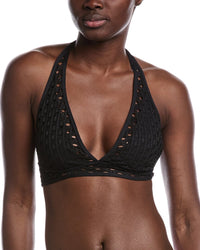 Carmen Marc Valvo Womens Crochet Bra Bikini Top, L, Black