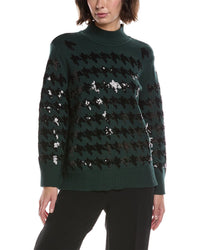 Anne Klein Sequin Houndstooth Mock Neck Sweater