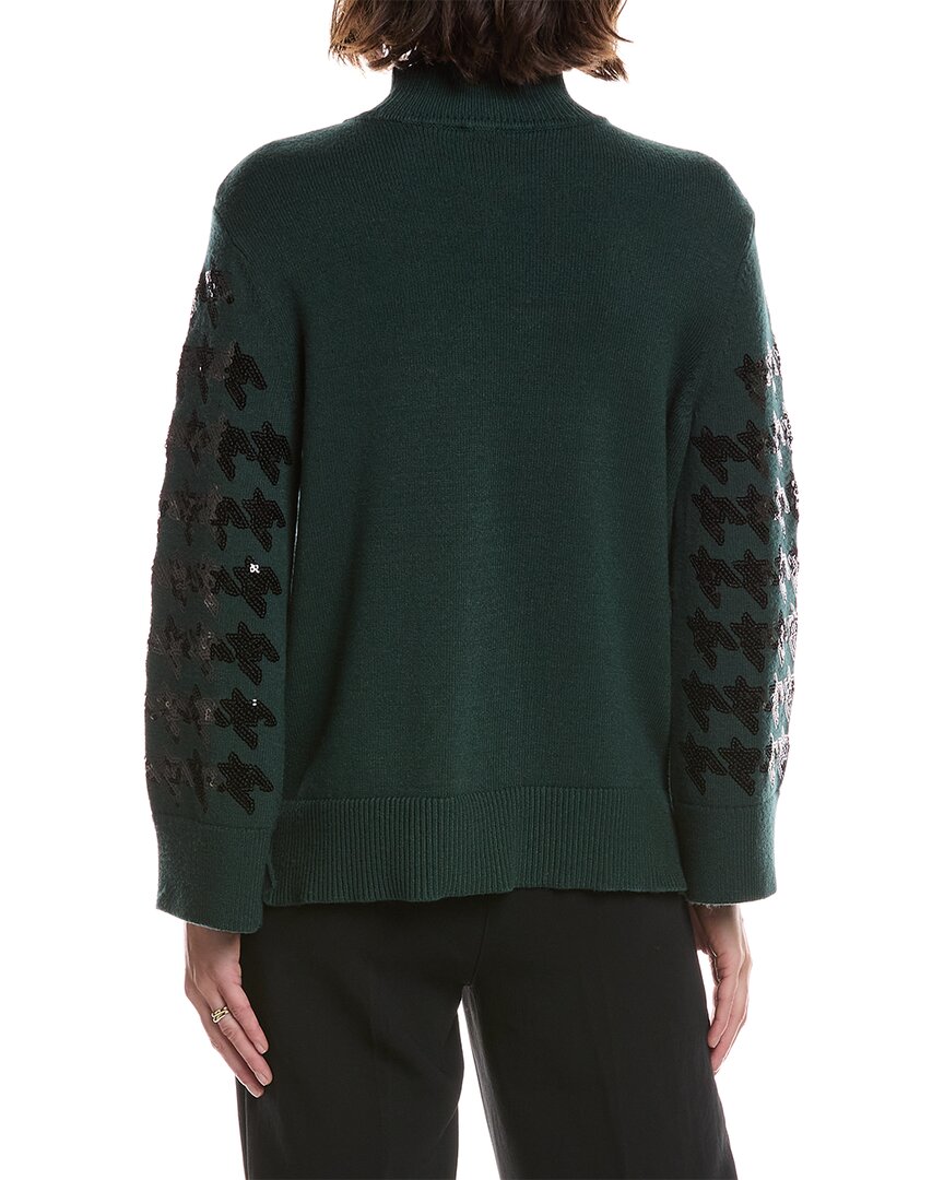 Anne Klein Sequin Houndstooth Mock Neck Sweater