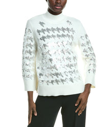 Anne Klein Sequin Houndstooth Mock Neck Sweater