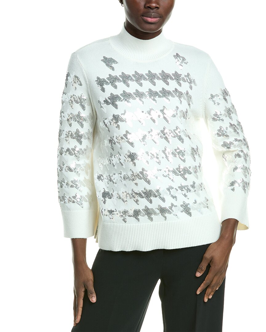 Anne Klein Sequin Houndstooth Mock Neck Sweater