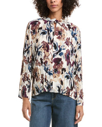 Anne Klein Pleated Tie Neck Blouse