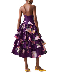 Carolina Herrera Strapless Curved Neckline Ruffled Silk Dress